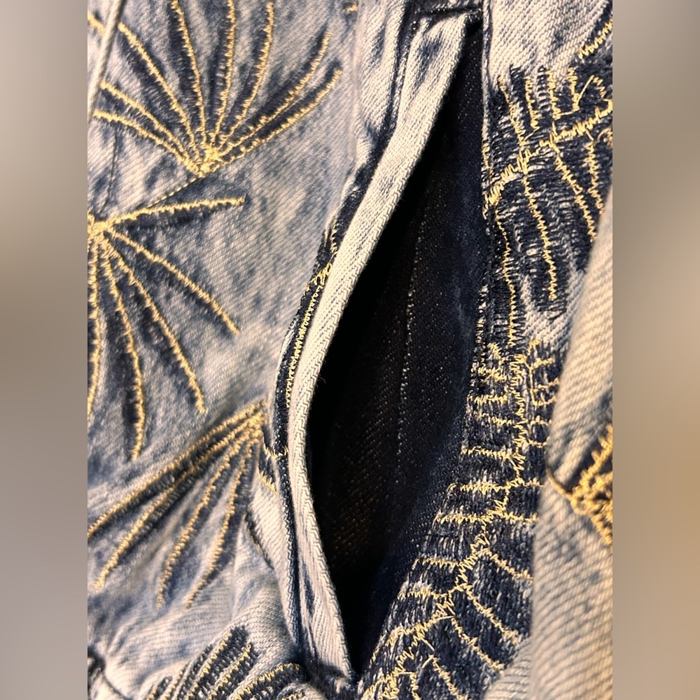Guess Women's Blue Gold Embroidered Burnished Bomber Jacket Size XL - Picture 5 of 10